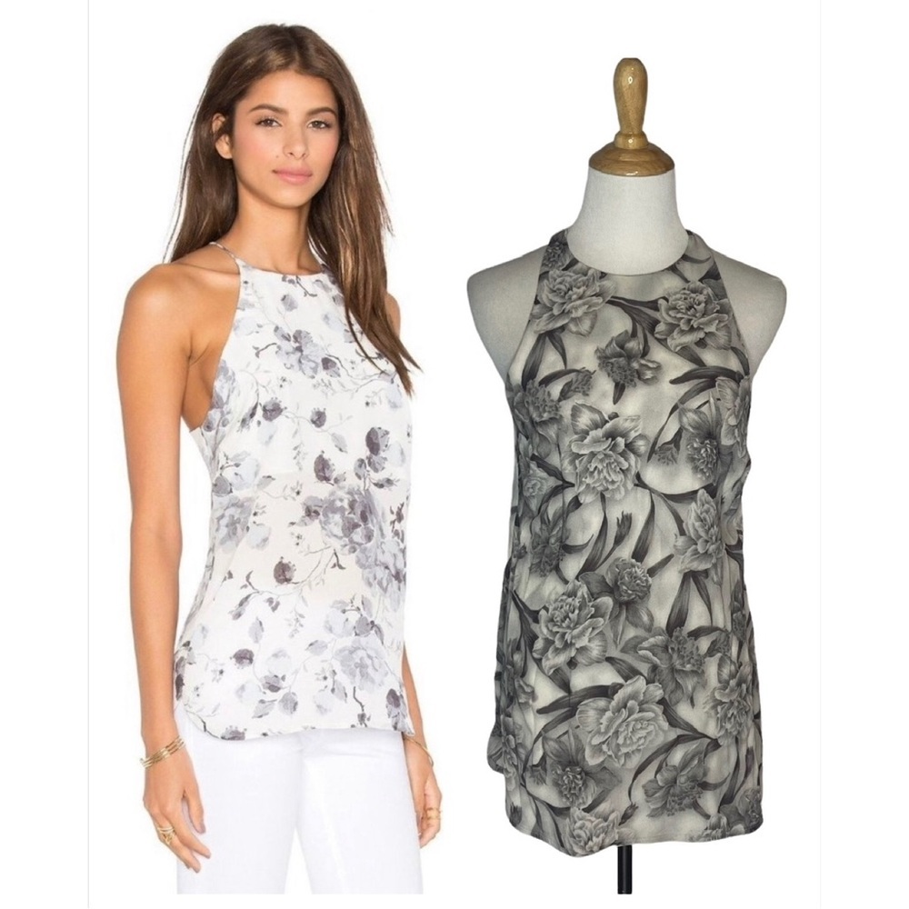 Zimmermann Gray/White Silk Floral Halter Tank Blouse 0
